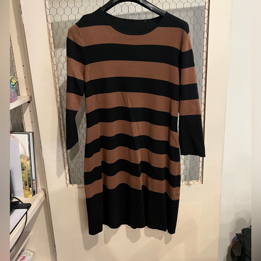 Striped Knit Sweater Dress in Black and Brown